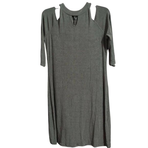 Chico"s travelers Dress in a Hunter Green 3/4 Sleeve Sheer Stretch Cold Shoulder - Picture 1 of 6